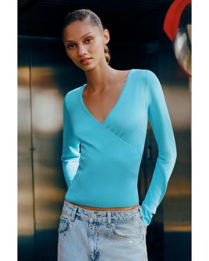 Pull&Bear Pullover Scollo Incrociato - Blu