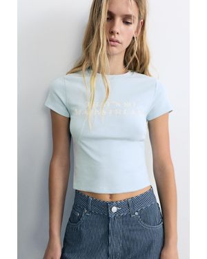 Pull&Bear T-Shirt Inscription À Clous - Bleu