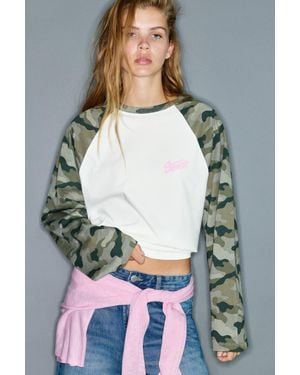 Pull&Bear T-Shirt Stampata A Maniche Lunghe - Grigio