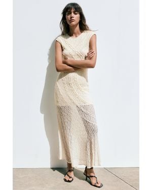 Pull&Bear Strakke Kanten Midi-Jurk - Naturel