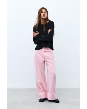 Pull&Bear Jean Baggy À Revers Dans Le Bas - Rose