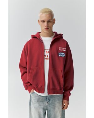 Pull&Bear Felpa Con Cappuccio E Zip Con Patch - Rosso