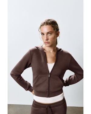Pull&Bear Felpa Con Cappuccio E Zip - Marrone