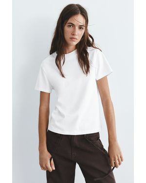 T-shirt Cropped Blanc Pull And Bear Avec Broderie - Taille M, Coton, Occasion Très Bon état