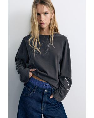 Pull&Bear T-Shirt Oversize Étoile - Bleu