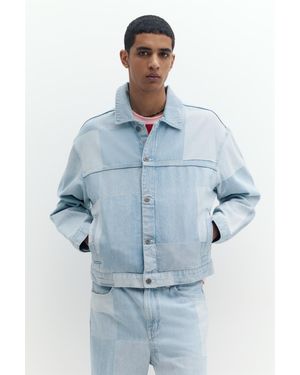 Pull&Bear Denim Jack Met Patchwork Ruiten - Blauw