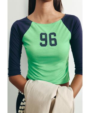 Pull&Bear T-Shirt Met Raglanmouw En Print - Groen
