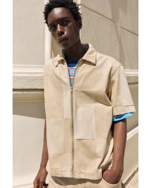 Pull&Bear Jacquard Denim Overhemd Met Rits - Naturel