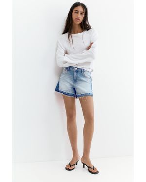 Pull&Bear Patchwork Denim Bermuda - Blauw
