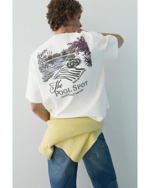 Pull&Bear Felpa A Maniche Corte Con Grafica - Grigio