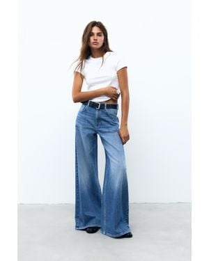 Pull&Bear Comfortjeans Met Super Wijde Pijpen - Blauw