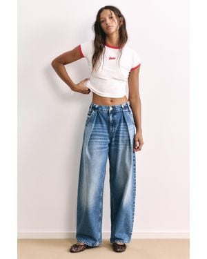 Pull&Bear Jean Baggy Ballon Plissé - Bleu