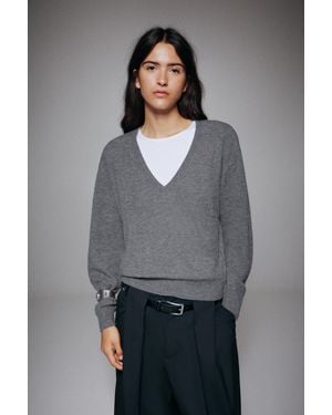 Pull&Bear Basis Trui Met V-Hals - Grijs