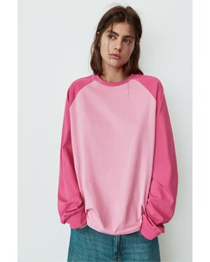 Pull&Bear T-Shirt Oversize Manches Raglan - Rose