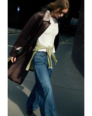 Pull&Bear Lange Gabardine Met Leereffect - Zwart