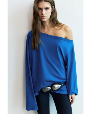 Pull&Bear Asymmetrisch Oversized T-Shirt - Blauw