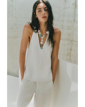 Pull&Bear Haltertop Van 100% Linnen - Wit