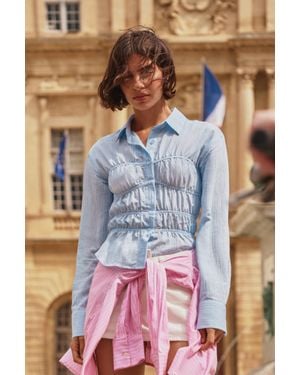 Pull&Bear Gestreepte Blouse Met Lange Mouwen En Plooien - Blauw