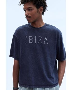 Pull&Bear T-Shirt Oversize Ibiza Borchie - Blu