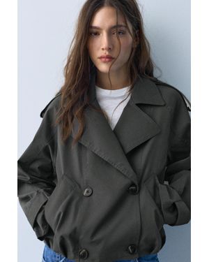 Pull&Bear Korte Gabardine Met Ballonmouwen - Grijs