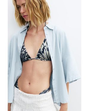 Pull&Bear Overhemd Met Korte Mouw. Linnenmix - Blauw