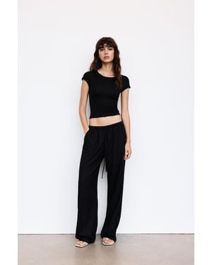 Pull&Bear Soepelvallende Broek Met Linnen - Groen