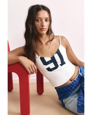 Pull&Bear Top Con Bretelline E Stampa Numerica - Bianco