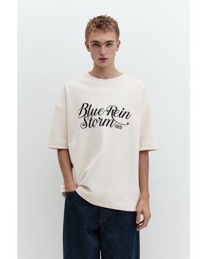 Pull&Bear Felpa Maniche Corte Con Scritta - Bianco