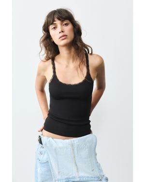Pull&Bear Tanktop Met Kant - Zwart