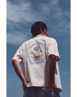 Pull&Bear Chemise Manches Courtes Broderie Ananas - Bleu