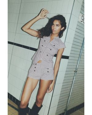 Pull&Bear Camicia Quadri Bottoni Alamari - Grigio
