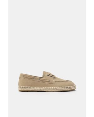 Pull&Bear Chaussures Bateau En Cuir Et Jute - Blanc