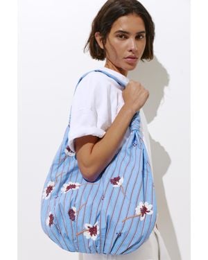 Pull&Bear Shopper Met Strepen En Bloemen - Wit
