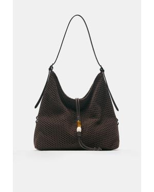 Pull&Bear Shopper Met Netstof En Versiering - Zwart