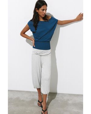 Pull&Bear Asymmetrische Gebreide Top Met Korte Mouw - Blauw