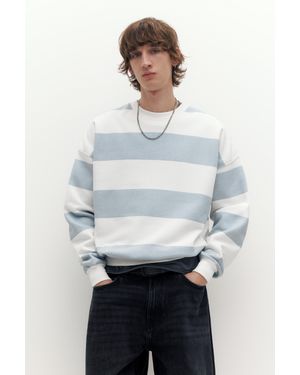 Pull&Bear Felpa Girocollo A Righe - Bianco