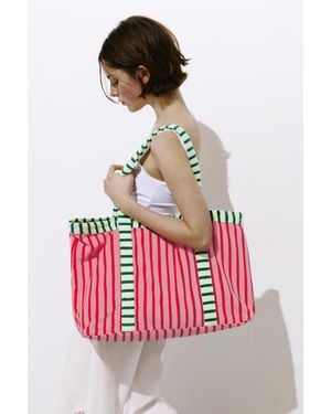 Pull&Bear Gestreepte Shopper Van Badstof - Rood