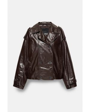 Pull&Bear Korte Gabardine Met Leereffect - Bruin