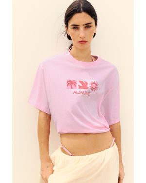 Pull&Bear Oversized T-Shirt Met Algarve-Print - Roze
