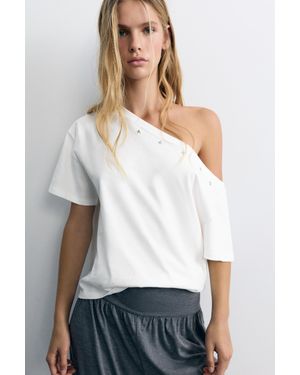 Pull&Bear T-Shirt Asymétrique Étoiles - Blanc