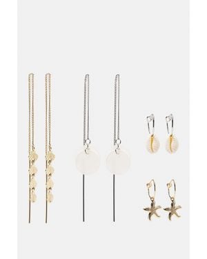 Pull&Bear Lot 4 Boucles D'Oreilles Coquillages - Blanc