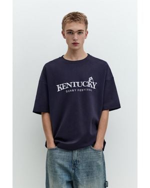 Pull&Bear T-Shirt Relaxed Ricamata - Blu