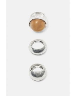 Pull&Bear Lot De 3 Bagues Avec Pierre - Blanc