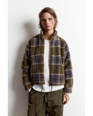 Pull&Bear Blouson À Carreaux Mouton Synthétique - Marron