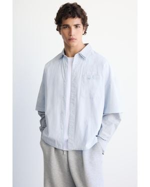 Pull&Bear Camicia A Righe Doppia Manica - Bianco