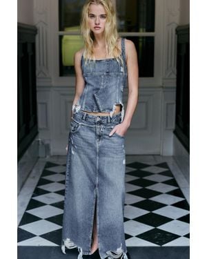 Pull&Bear Gonna Lunga Denim Strappata - Nero