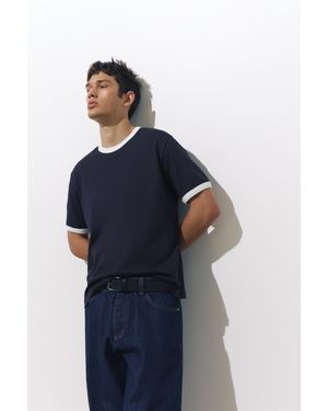 Pull&Bear T-Shirt Bord-Côte Contrastant - Bleu