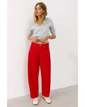 Pull&Bear Jeans Barrel A Vita Bassa - Rosso