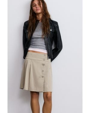 Pull&Bear Minijupe Plissée À Boutons - Multicolore