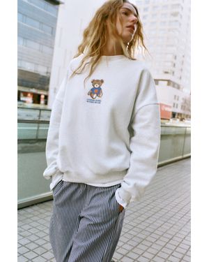 Pull&Bear Felpa Collo Rotondo Orso - Grigio